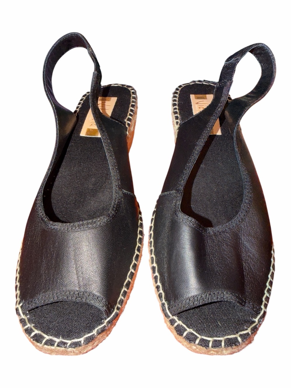 Vidoretta Black Leather Espadrille Slingback Flats for Women
